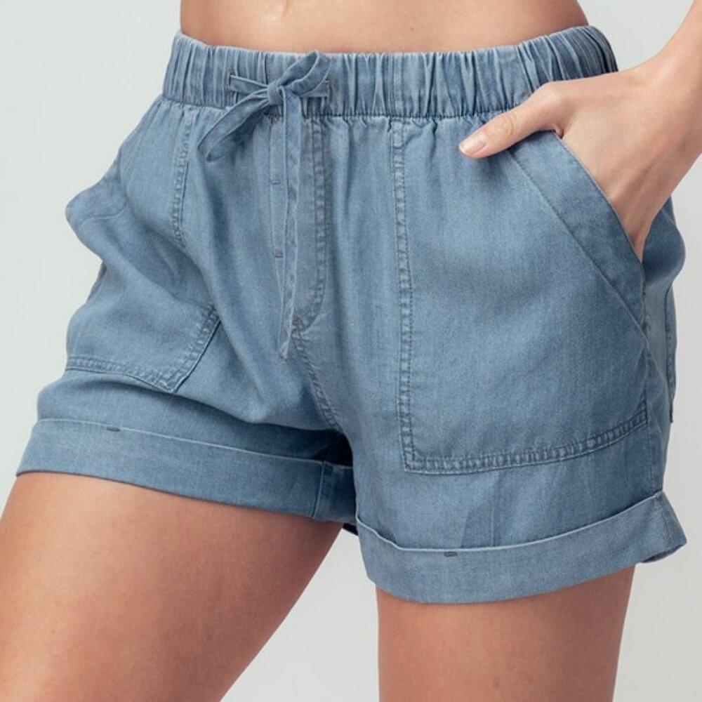 Casual Blue Denim Shorts with Drawstring
